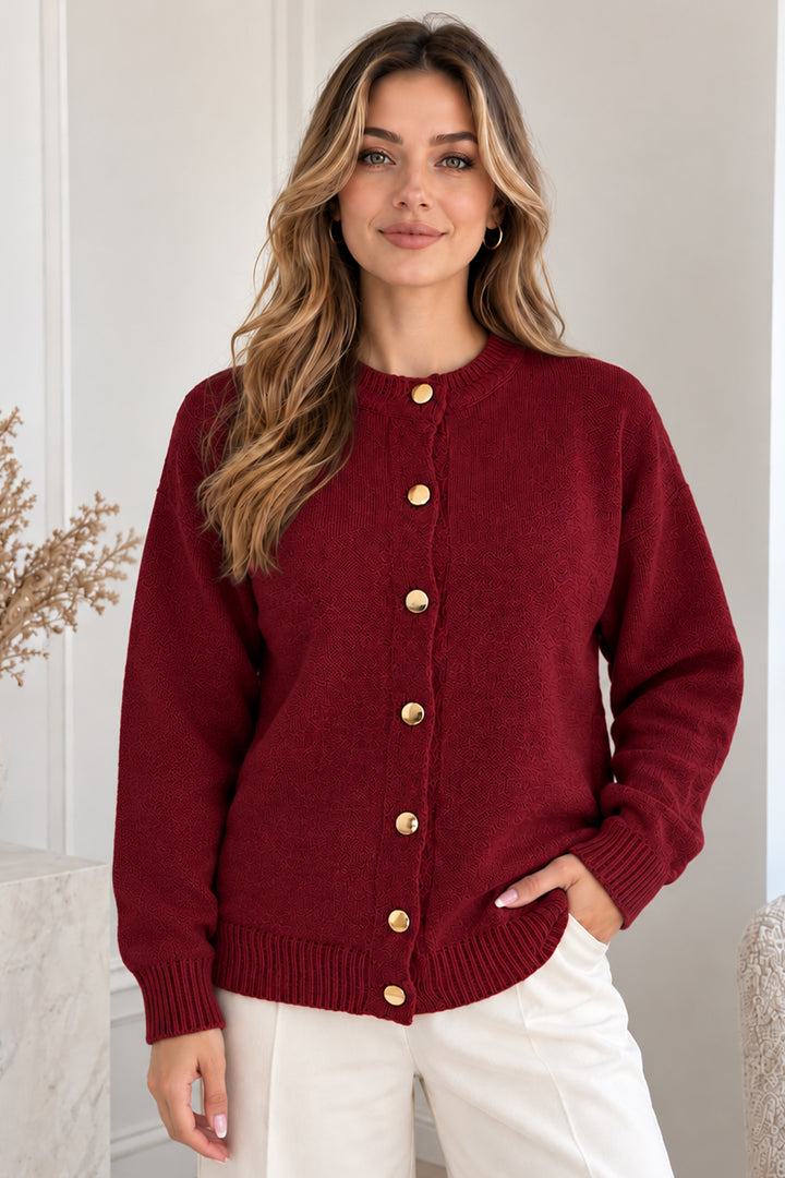 BNG Women Düğmeli Triko Hırka N525 Bordo - San Leandro