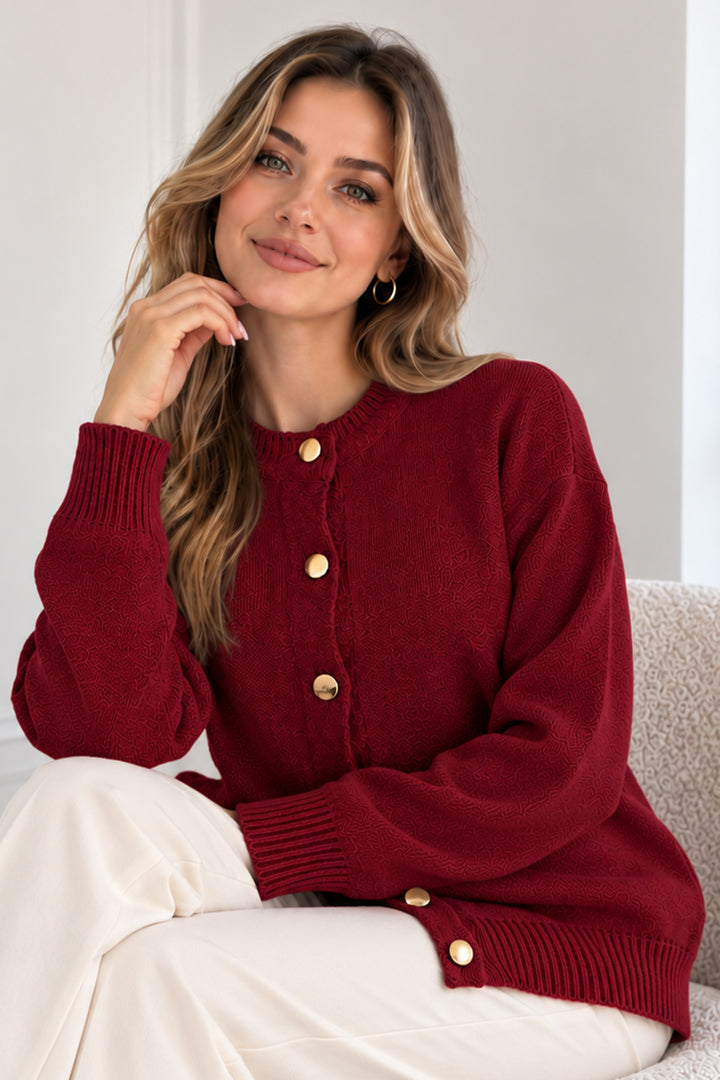 BNG Women Düğmeli Triko Hırka N525 Bordo - San Leandro