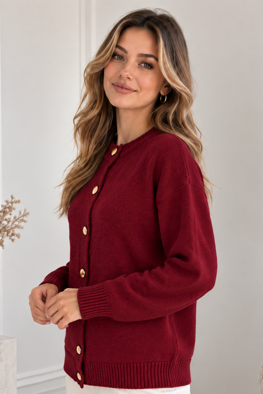 BNG Women Düğmeli Triko Hırka N525 Bordo - San Leandro