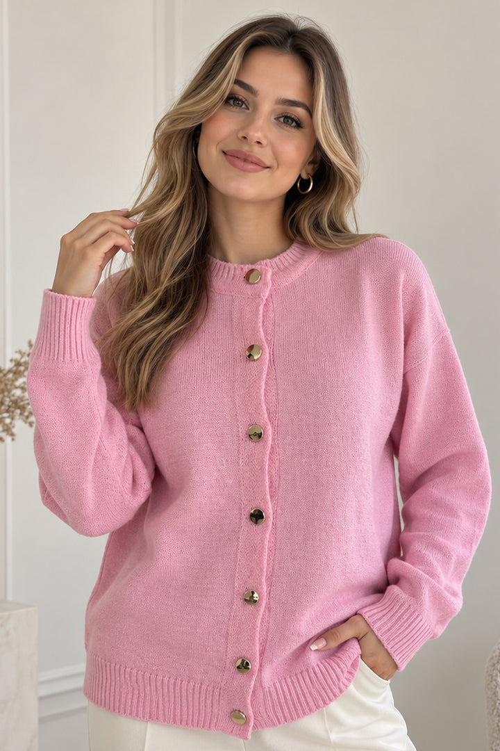 BNG Women Düğmeli Triko Hırka N525 Pembe - Wedel