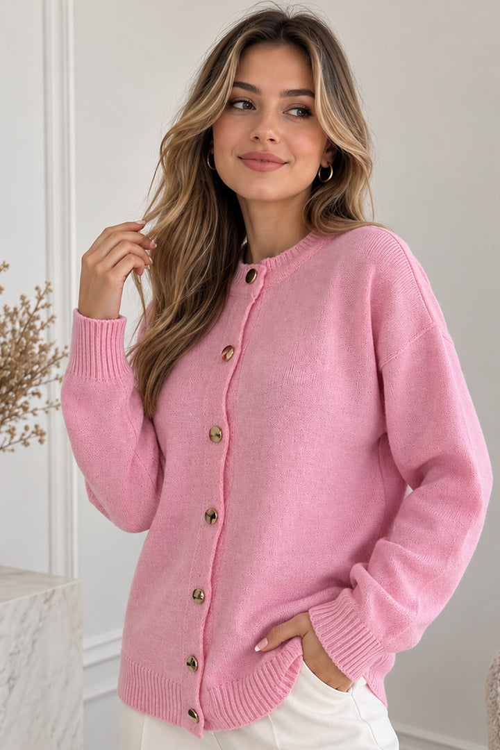 BNG Women Düğmeli Triko Hırka N525 Pembe - Wedel