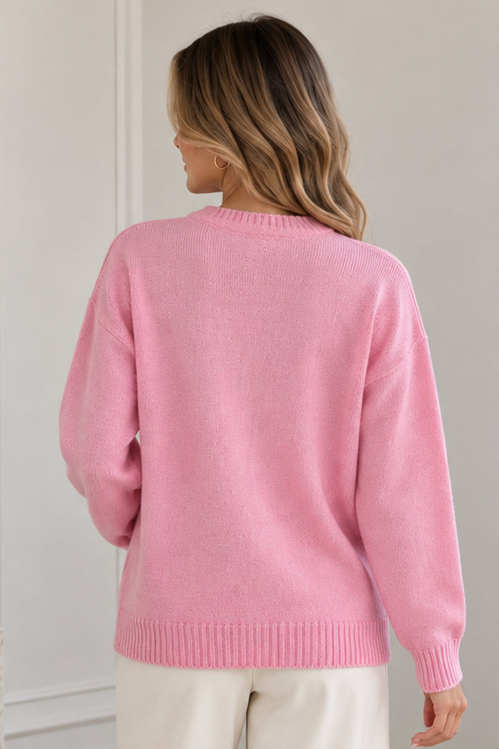 BNG Women Düğmeli Triko Hırka N525 Pembe - Wedel
