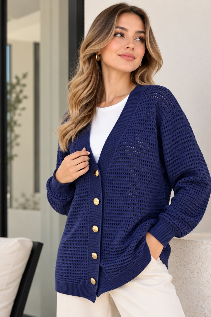 BNG Women Ajurlu Merserize Hırka N3345 Lacivert - Voghera