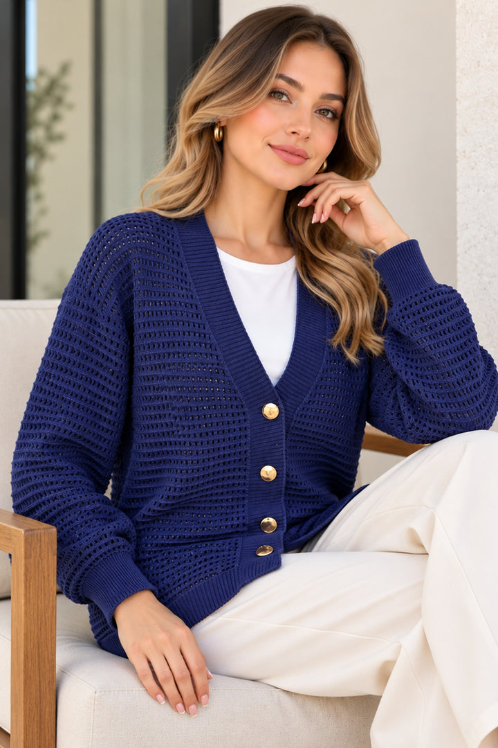 BNG Women Ajurlu Merserize Hırka N3345 Lacivert - Voghera