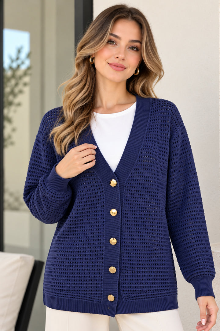 BNG Women Ajurlu Merserize Hırka N3345 Lacivert - Voghera