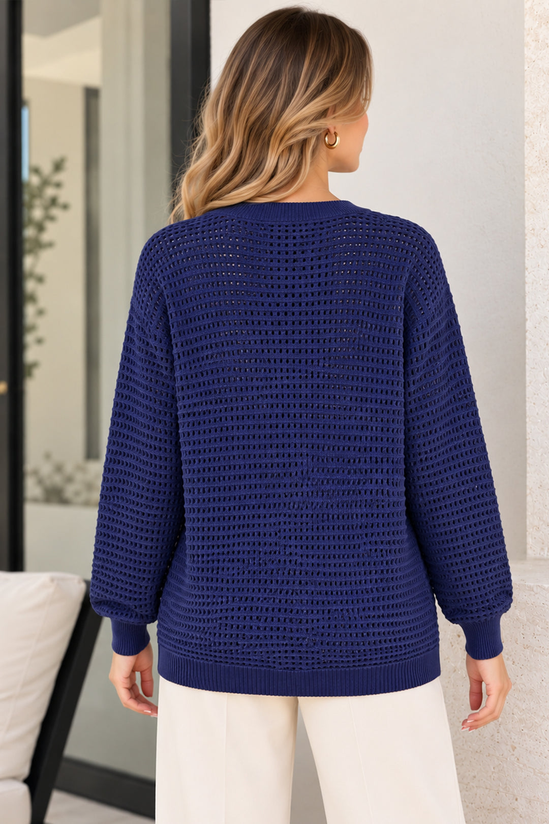 BNG Women Ajurlu Merserize Hırka N3345 Lacivert - Voghera