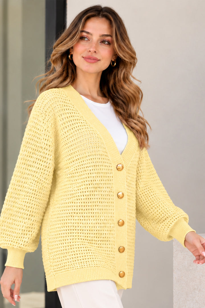 BNG Women Ajurlu Merserize Hırka N3345 Limon Sarısı - Jacksonville
