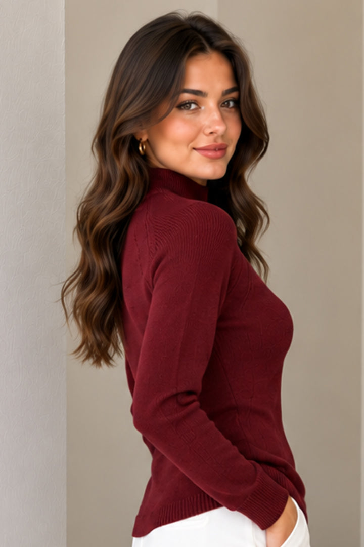BNG Women Uzun Kolu Triko Body N922 Bordo - Schoten