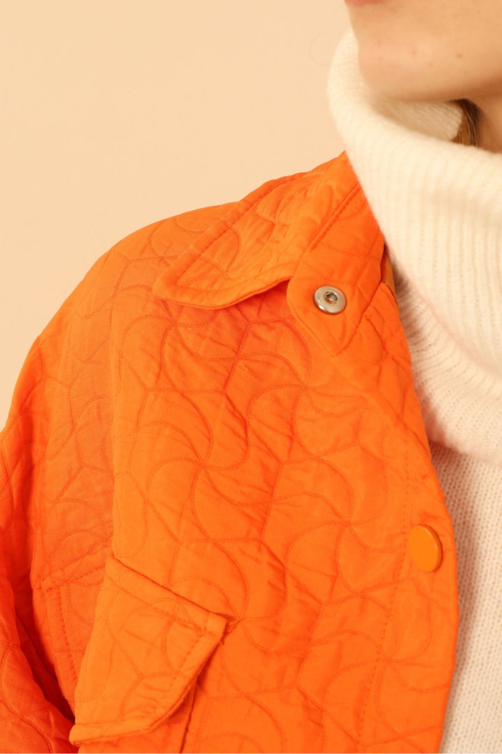 KKT Jakar Fabric Geometric Pattern Oversize Long Women Shirt-Orange - Timişoara