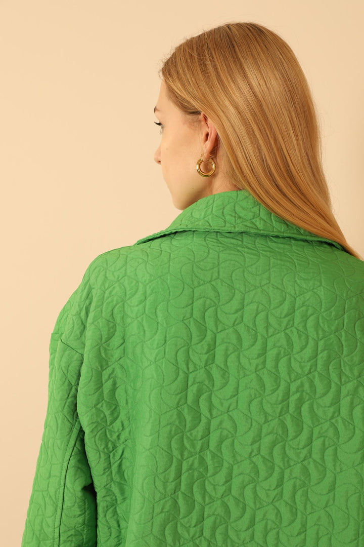 KKT Jakar Fabric Geometric Pattern Oversize Long Women Shirt-Green - Windsor