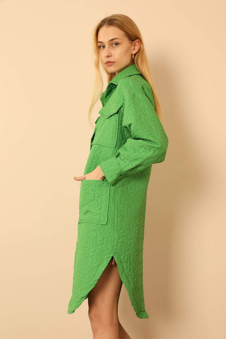 KKT Jakar Fabric Geometric Pattern Oversize Long Women Shirt-Green - Windsor