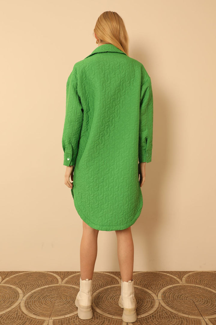 KKT Jakar Fabric Geometric Pattern Oversize Long Women Shirt-Green - Windsor