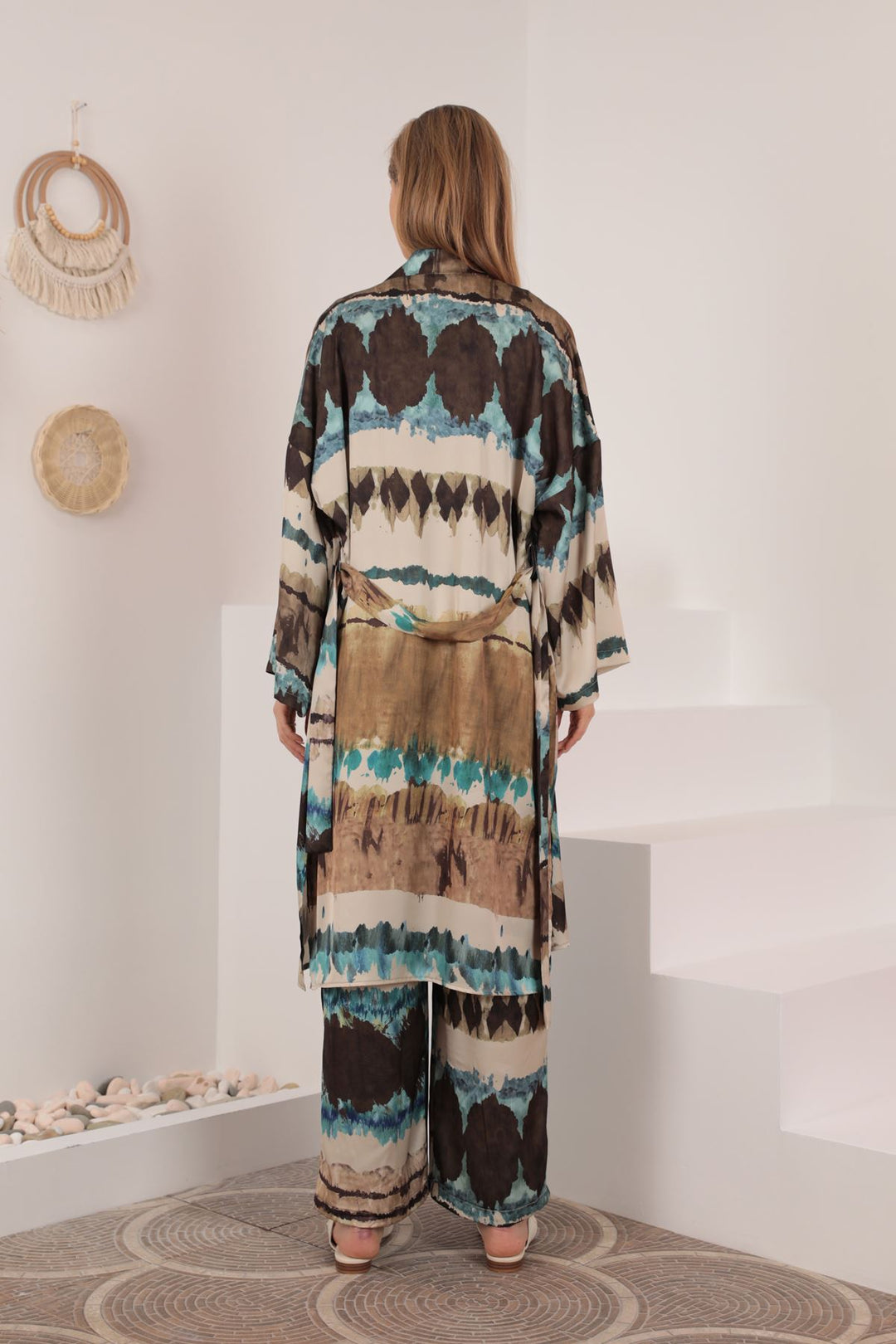 KKT Satin Fabric Batik Pattern Women's Kimono-Blue - Bloomington