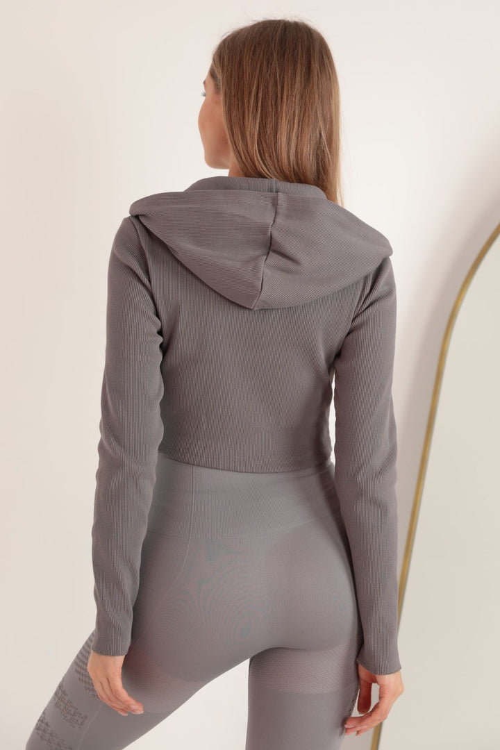 KKT Camisole Fabric Crop Zipper Women's Cardigan-Grey - La Quinta
