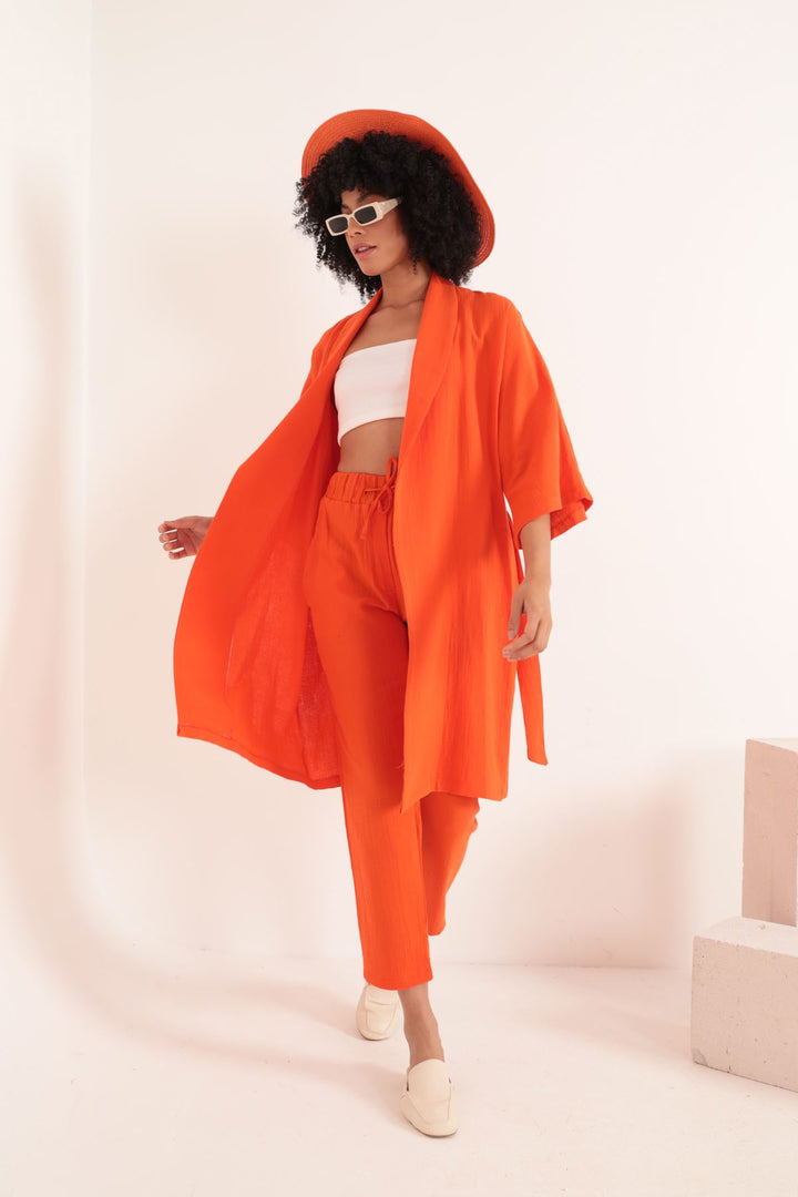 KKT Muslin Fabric Oversize Women's Kimono-Orange - Irpin