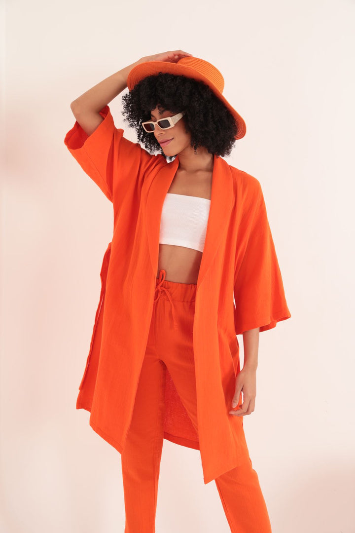 KKT Muslin Fabric Oversize Women's Kimono-Orange - Irpin