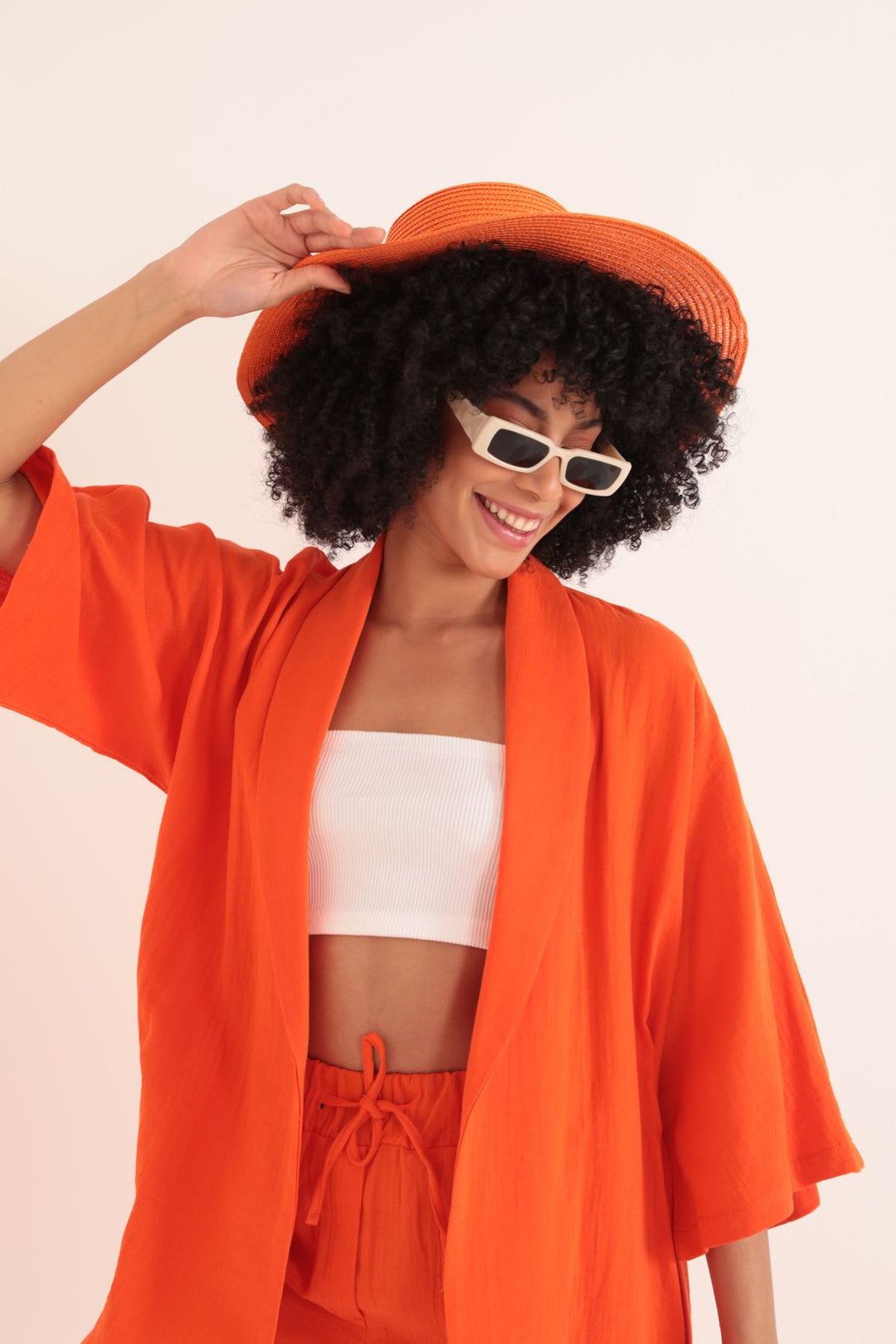 KKT Muslin Fabric Oversize Women's Kimono-Orange - Irpin