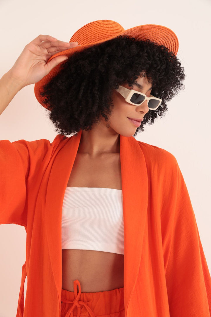 KKT Muslin Fabric Oversize Women's Kimono-Orange - Irpin