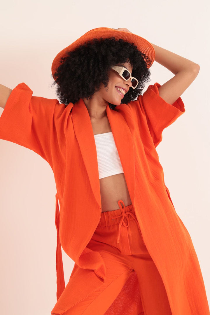 KKT Muslin Fabric Oversize Women's Kimono-Orange - Irpin