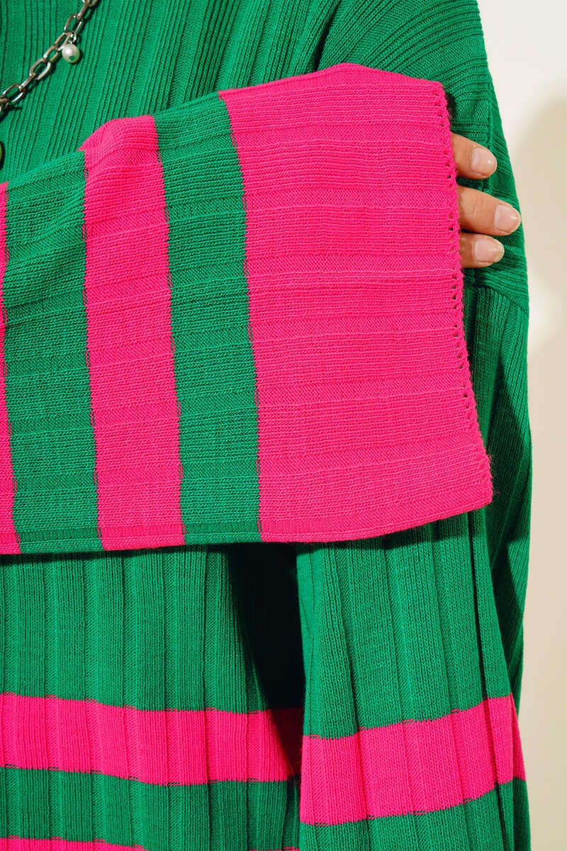 BNG Women Casual Striped Sleeve Knit Set Green - Clermont