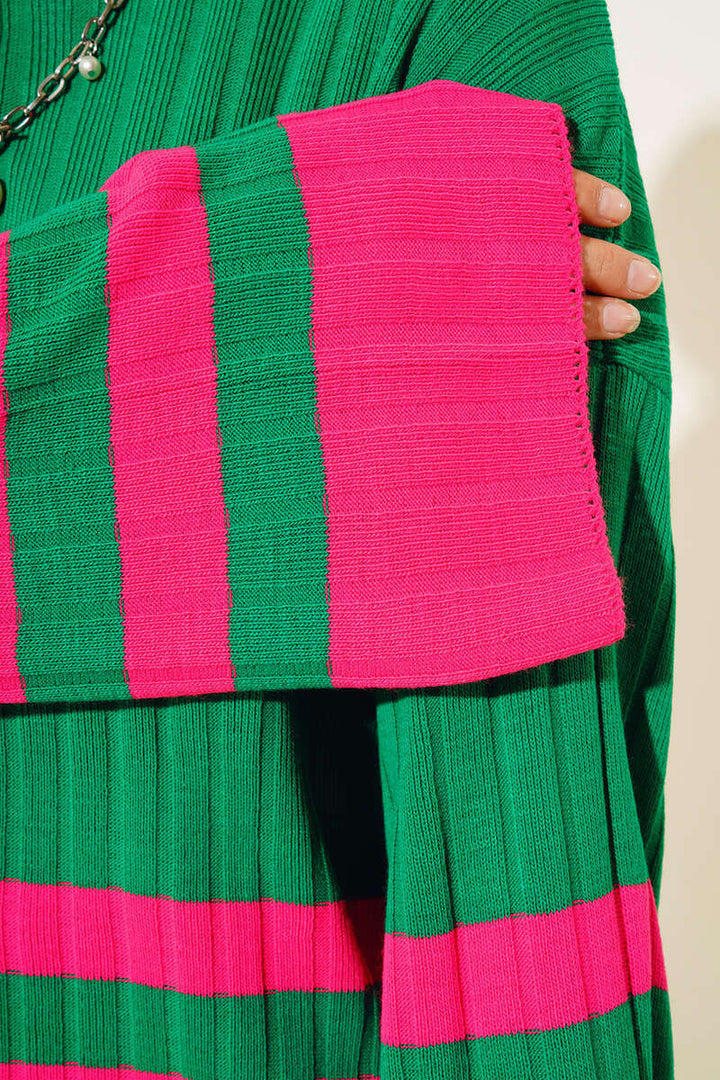 BNG Women Casual Striped Sleeve Knit Set Green - Clermont