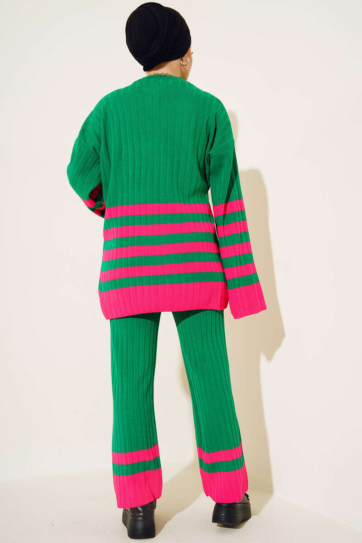 BNG Women Casual Striped Sleeve Knit Set Green - Clermont