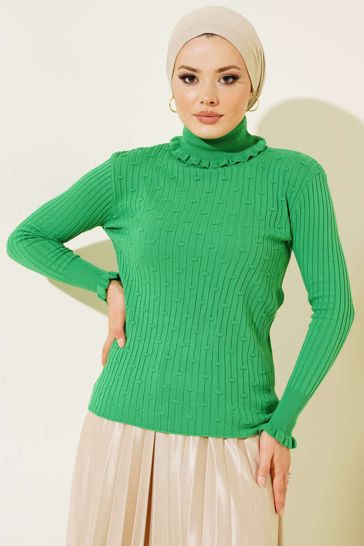 BNG Women Frilled Fisherman Collar Knit Sweater Green - Clermont