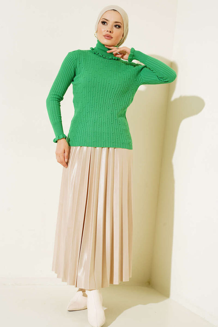 BNG Women Frilled Fisherman Collar Knit Sweater Green - Clermont