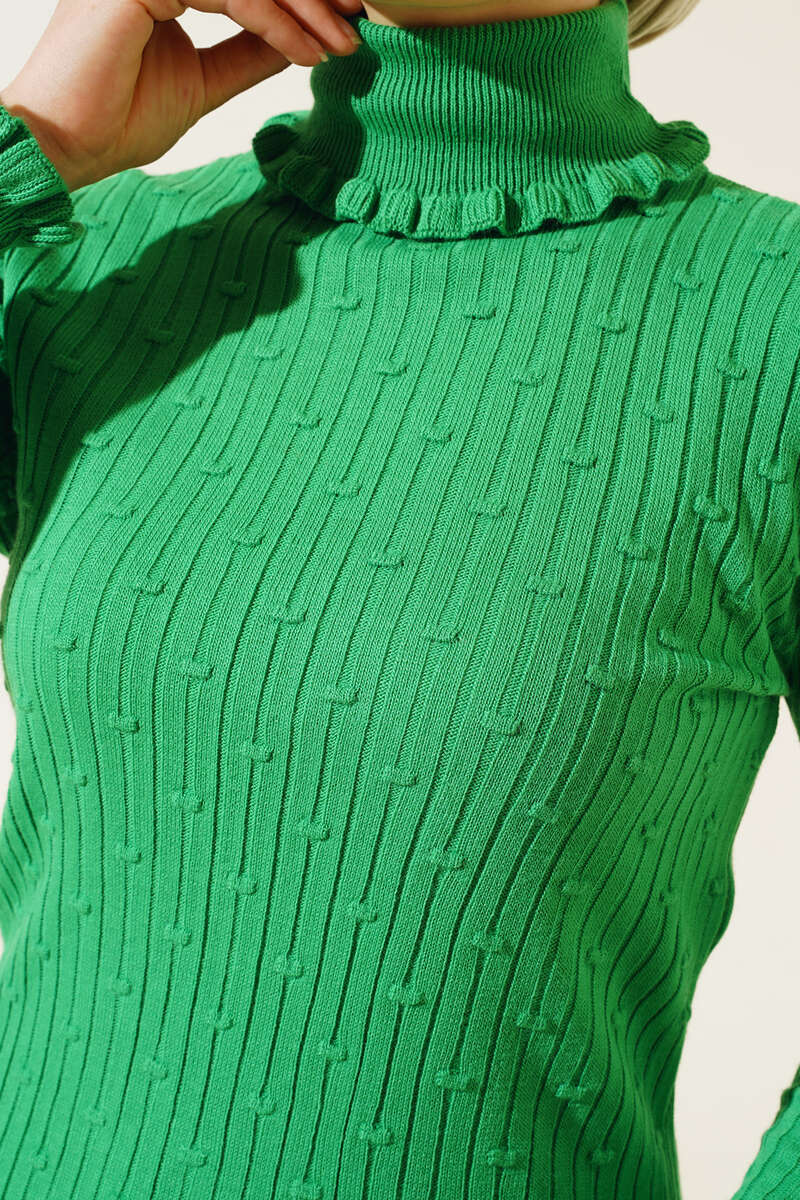 BNG Women Frilled Fisherman Collar Knit Sweater Green - Clermont