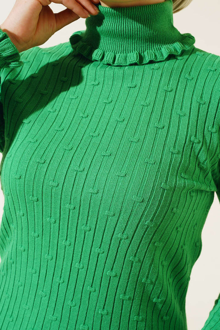 BNG Women Frilled Fisherman Collar Knit Sweater Green - Clermont