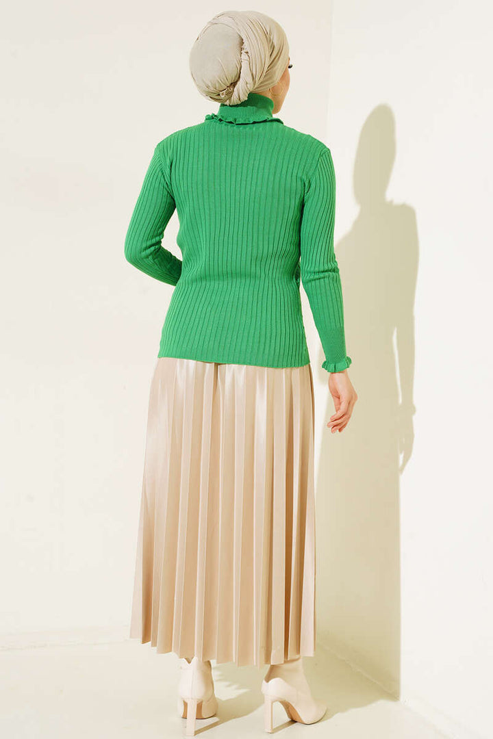 BNG Women Frilled Fisherman Collar Knit Sweater Green - Clermont