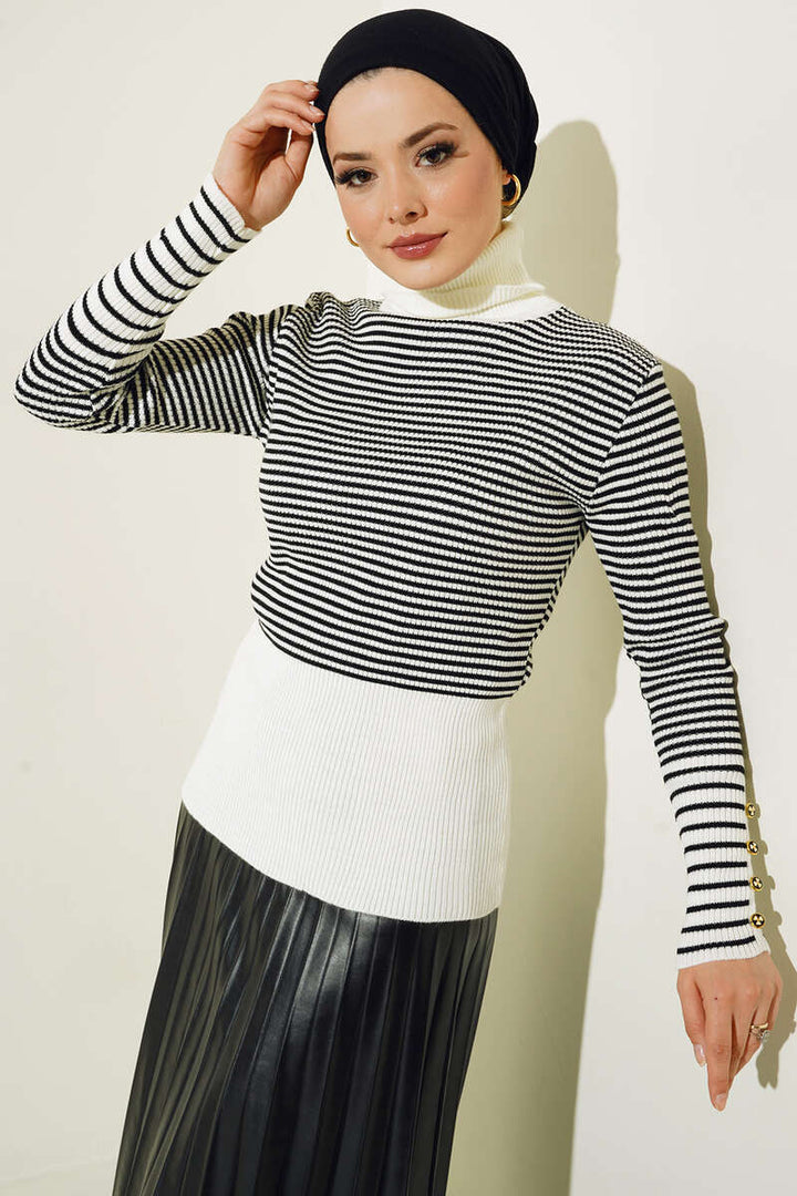 BNG Women Knit Bodysuit with Button Detail on Sleeves Ecru - Clermont