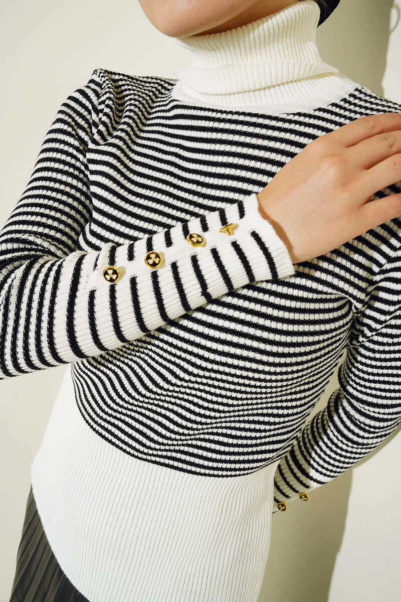 BNG Women Knit Bodysuit with Button Detail on Sleeves Ecru - Clermont