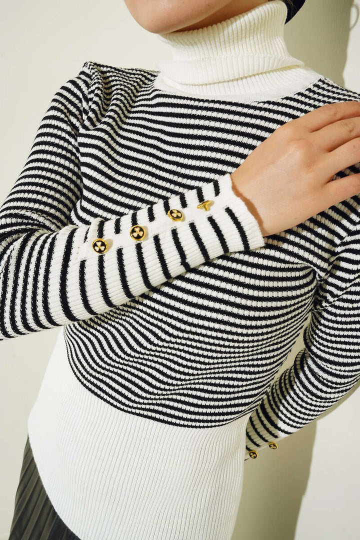 BNG Women Knit Bodysuit with Button Detail on Sleeves Ecru - Clermont
