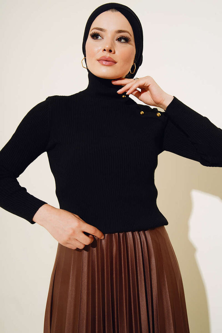 BNG سترة نسائية متماسكة بأزرار باللون الأسود - كليرمونت