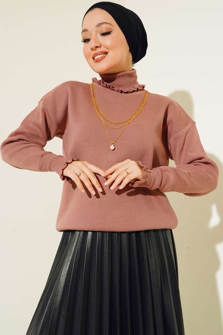 BNG Women Frilled Collar and Sleeve Sweater in Rose Pink - Clermont