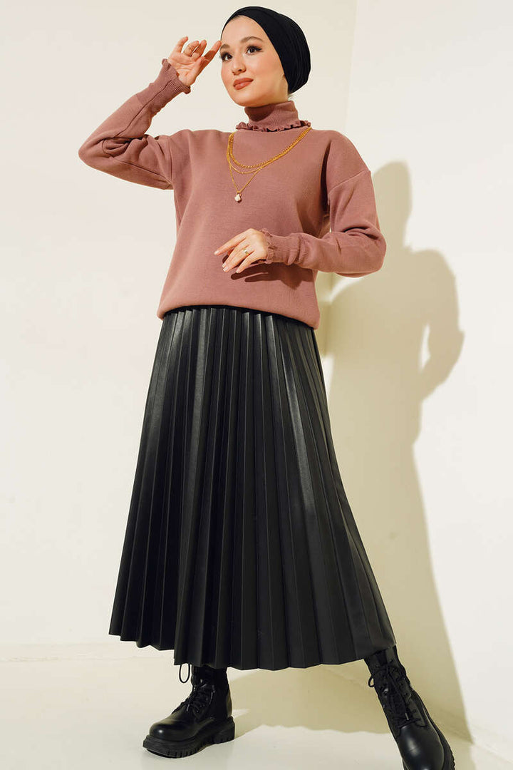 BNG Women Frilled Collar and Sleeve Sweater in Rose Pink - Clermont