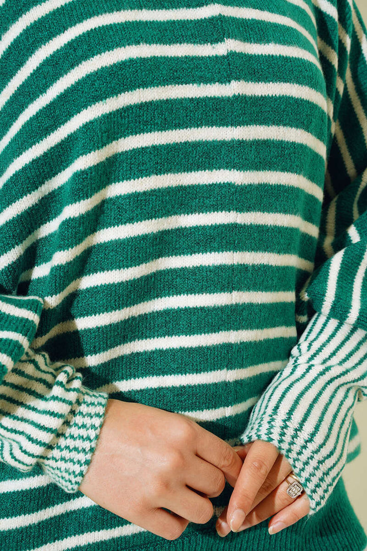 BNG Women Batwing Sleeve Striped Sweater Green - Clermont