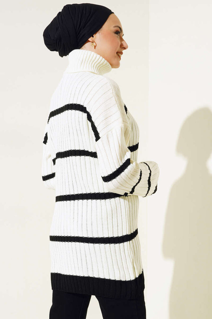 BNG Women Striped Fisherman Collar Knit Tunic Ecru - Clermont