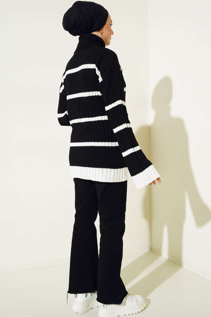 BNG Women Striped Fisherman Collar Knit Tunic Black - Clermont