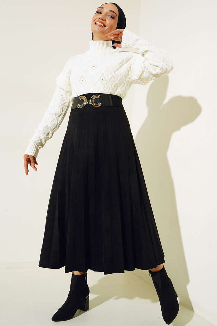 BNG Women -7058 Half Fisherman Collar Sweater in Ecru with Pearl Embroidery - Clermont