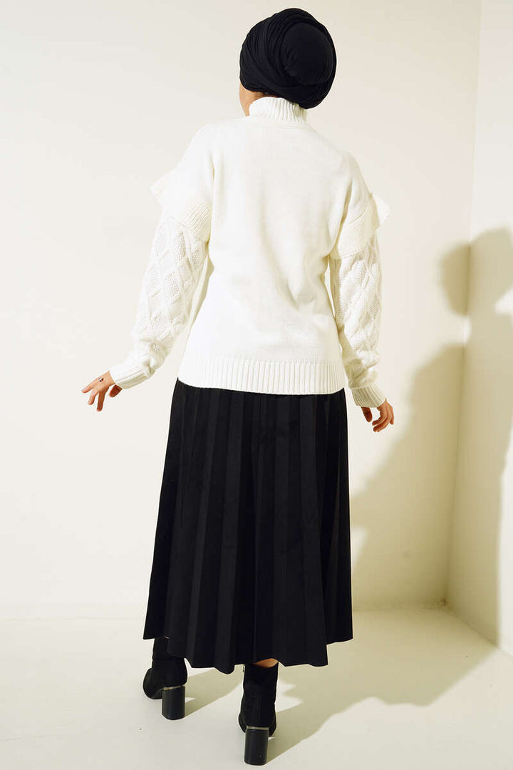 BNG Women -7058 Half Fisherman Collar Sweater in Ecru with Pearl Embroidery - Clermont