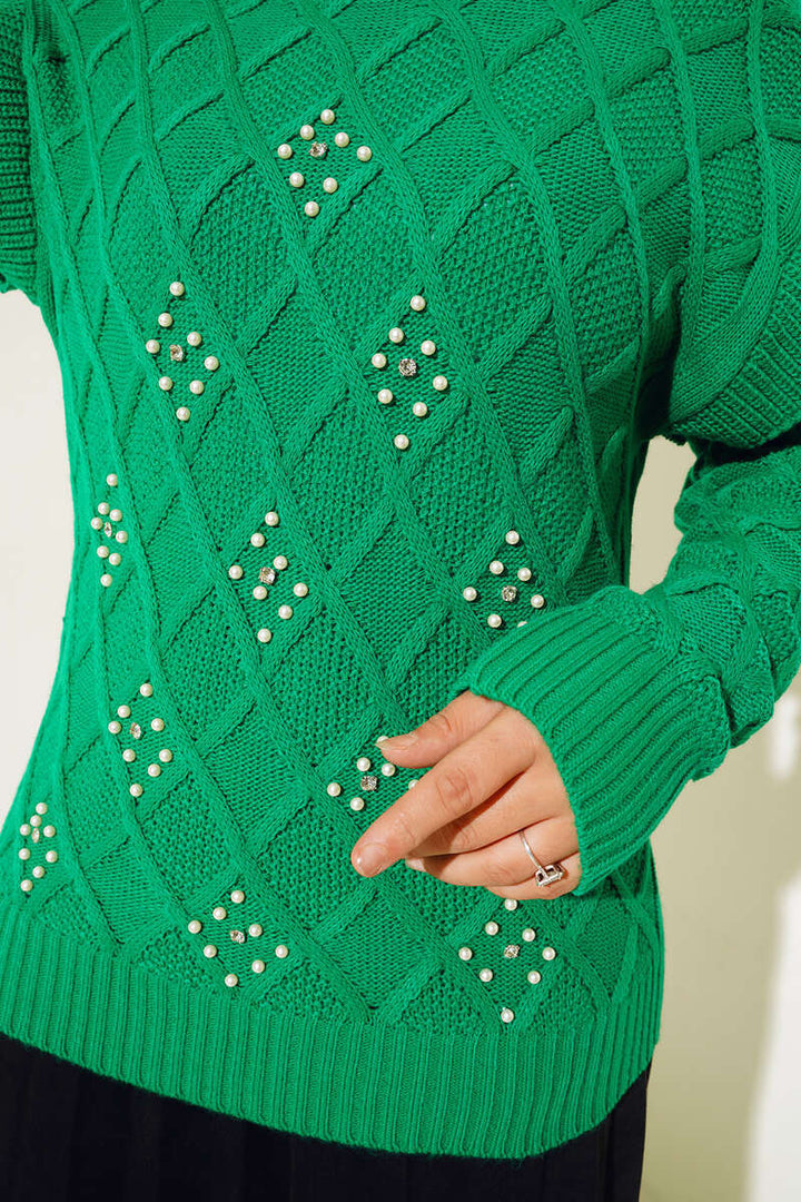 BNG Women -7058 Half Fisherman Collar Sweater Green - Clermont