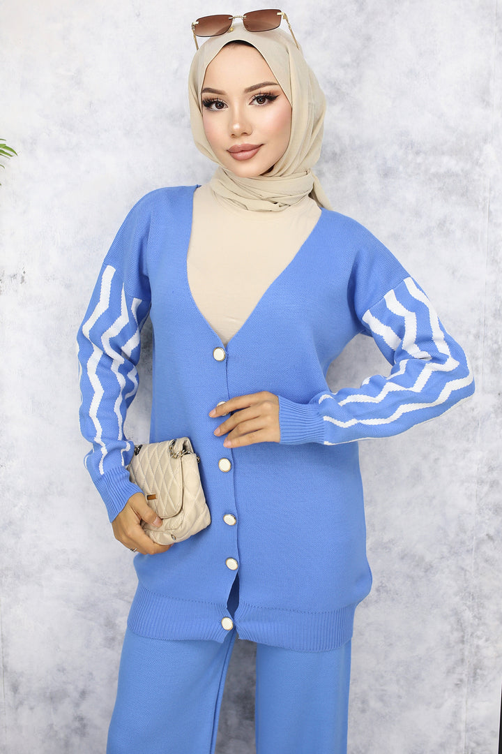 BNG Women Patterned Knitwear Set with Blue Sleeves - Colorado Springs