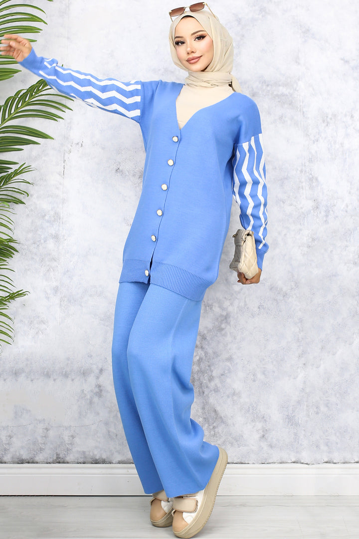 BNG Women Patterned Knitwear Set with Blue Sleeves - Colorado Springs