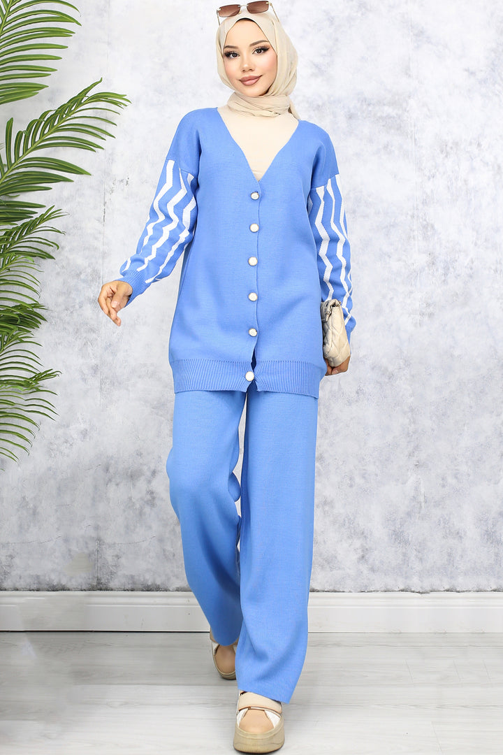 BNG Women Patterned Knitwear Set with Blue Sleeves - Colorado Springs