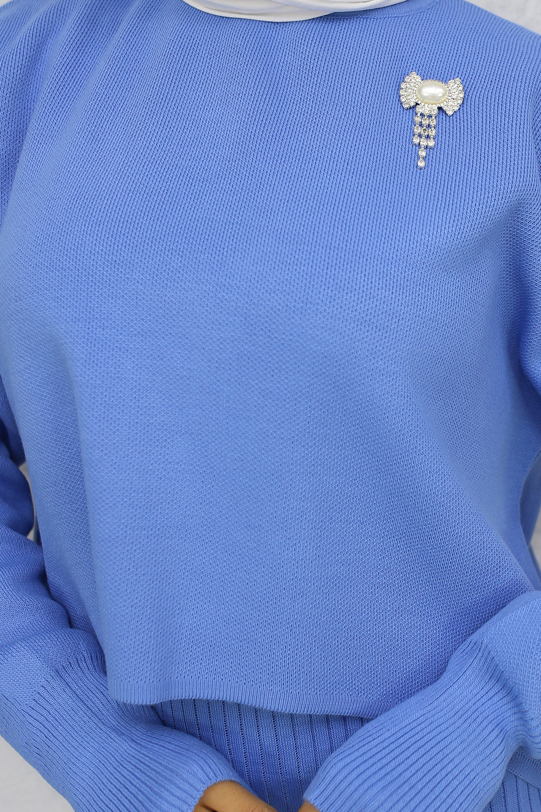 BNG Women Fisherman Collar Brooch Detailed Cardigan Knit Set Blue - Trujillo Alto