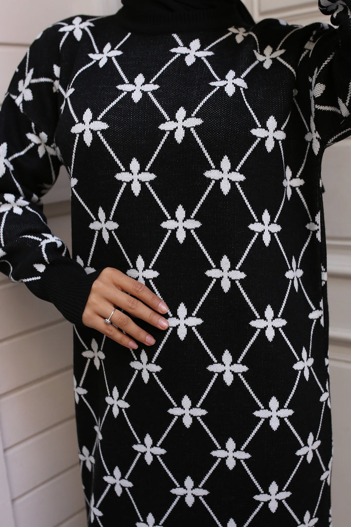 BNG Women Floral Patterned Knit Dress Black - Langen
