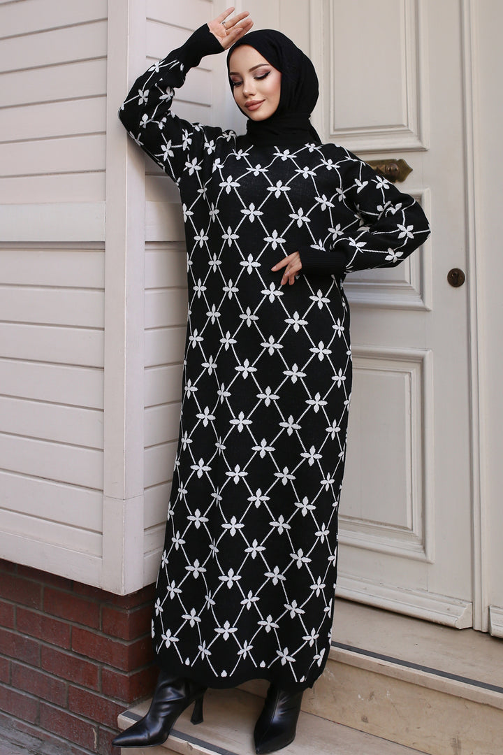 BNG Women Floral Patterned Knit Dress Black - Langen