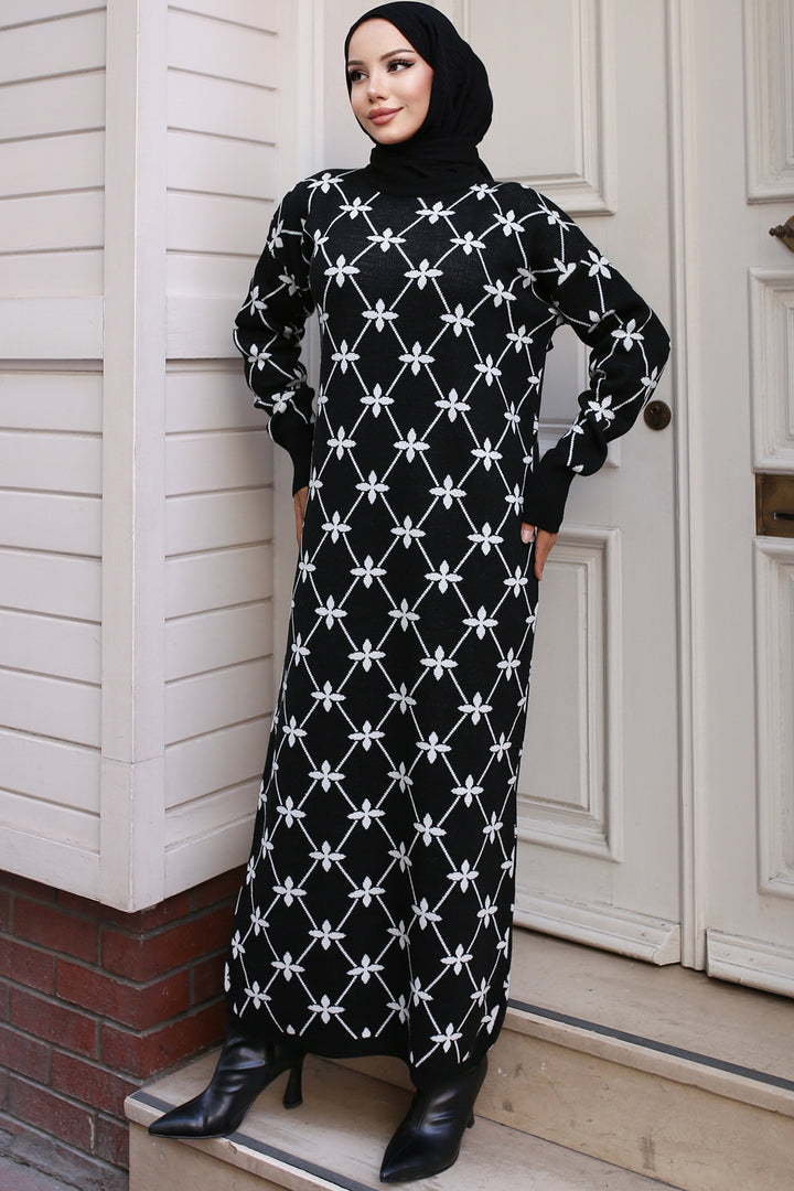 BNG Women Floral Patterned Knit Dress Black - Langen